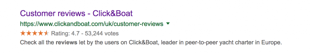 screenshot showing aggregate star rating in SERP